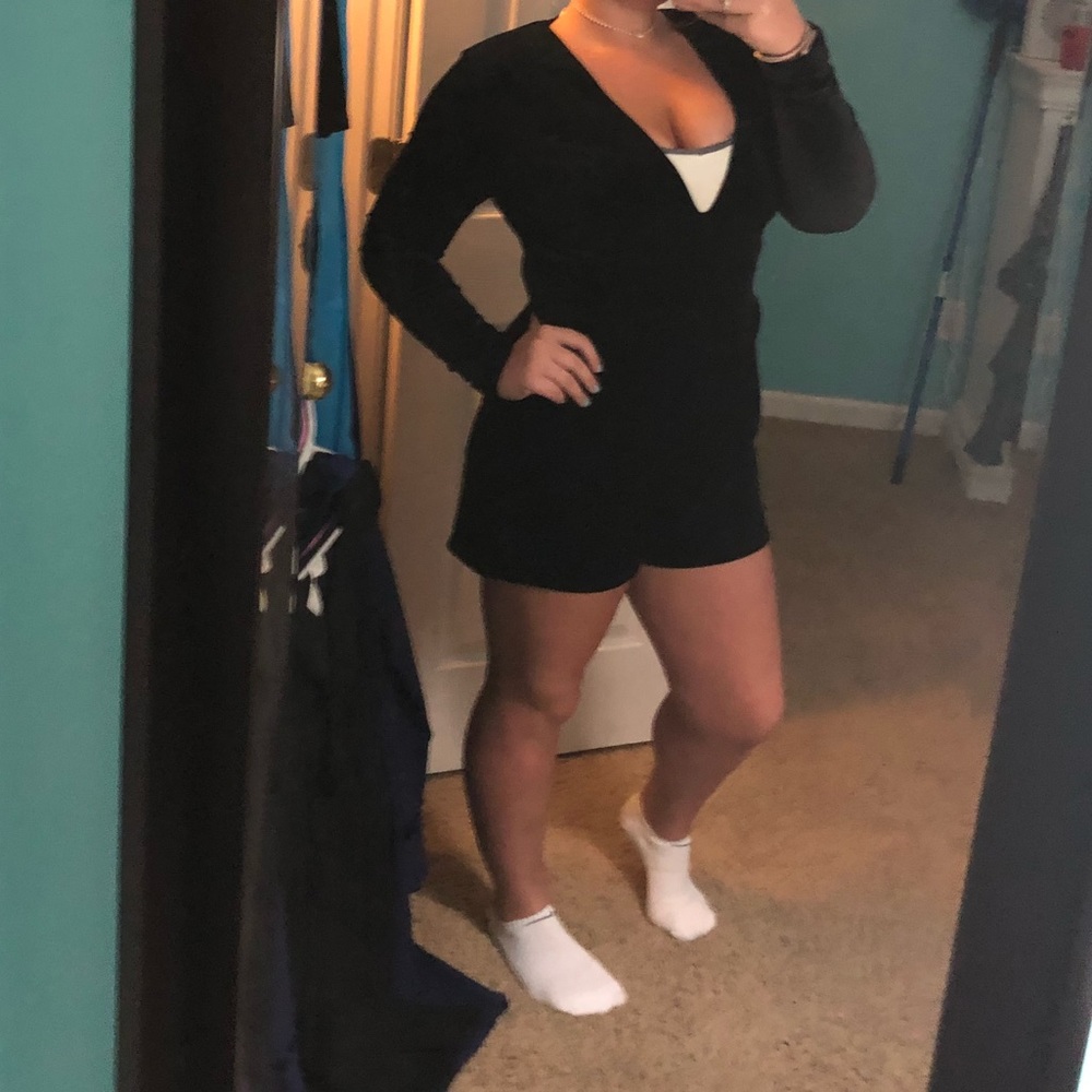 Black Velvet Romper with Plunge Neck